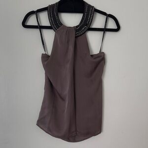 Bebe Beaded Halter Tank Top - Brown